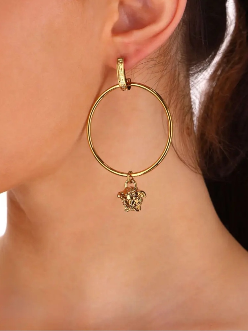 Versace Gold Hoop Earrings with Medusa Pendant NEW ✨